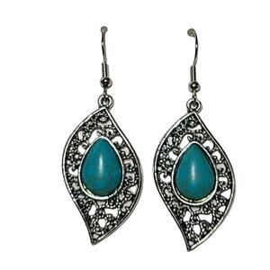 Silver Turquoise Stone Dangle Drop Fashion Earrings